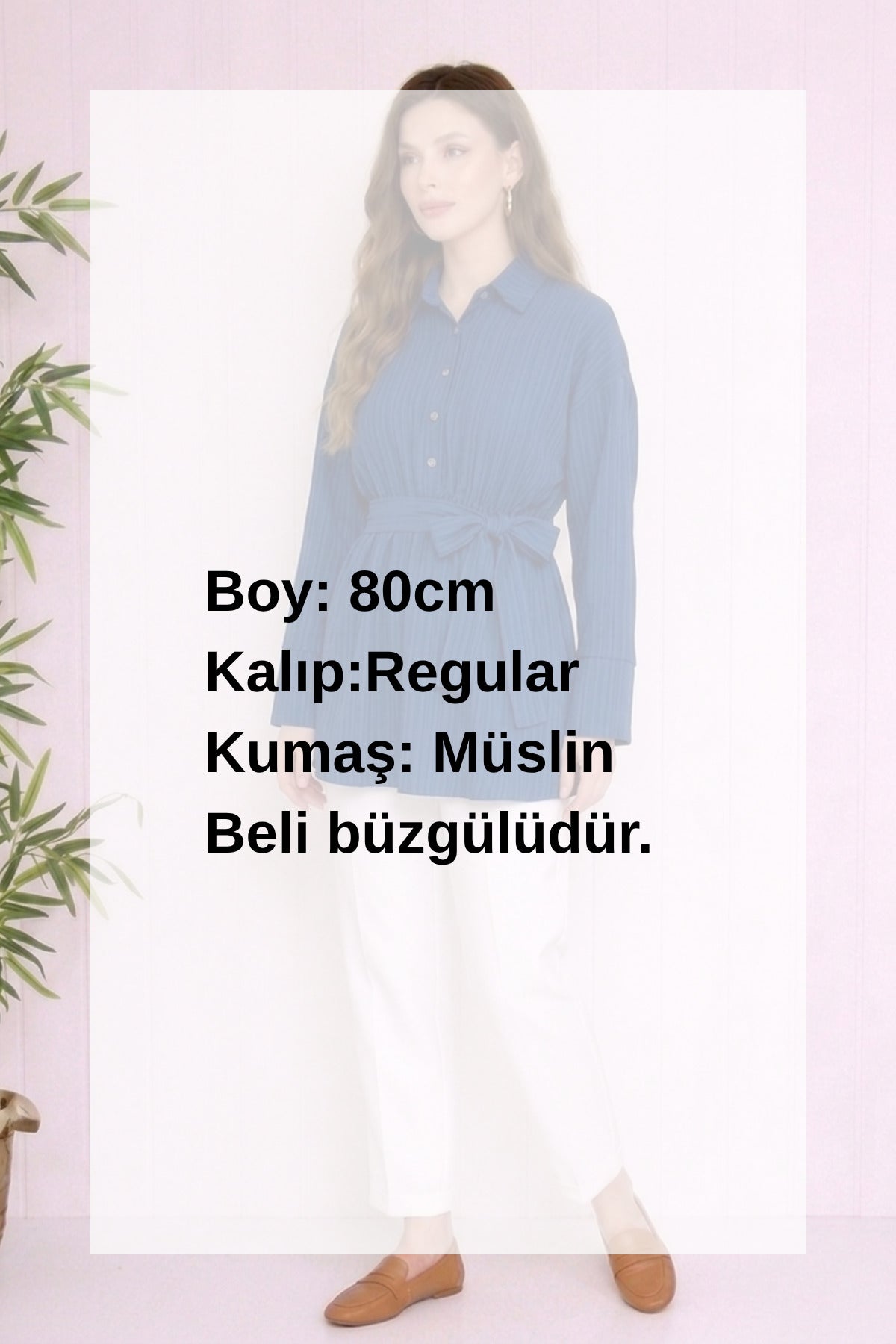 Beli Büzgülü Kuşaklı Müslin Tunik