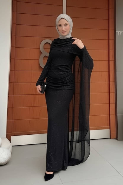 Karmen Pelerinli Işıltılı Abiye