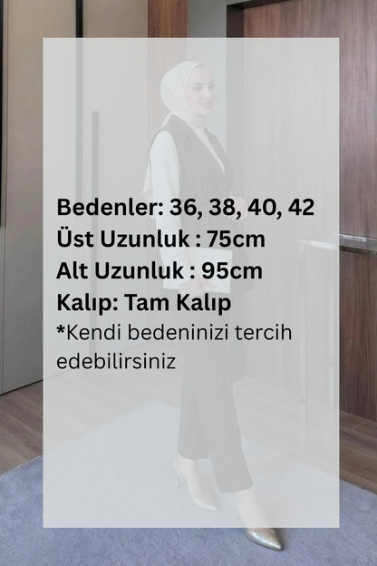 Kruvaze Yaka Ceket Pantolon Takım