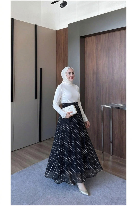 Puantiye Desenli Astarlı Tül Etek