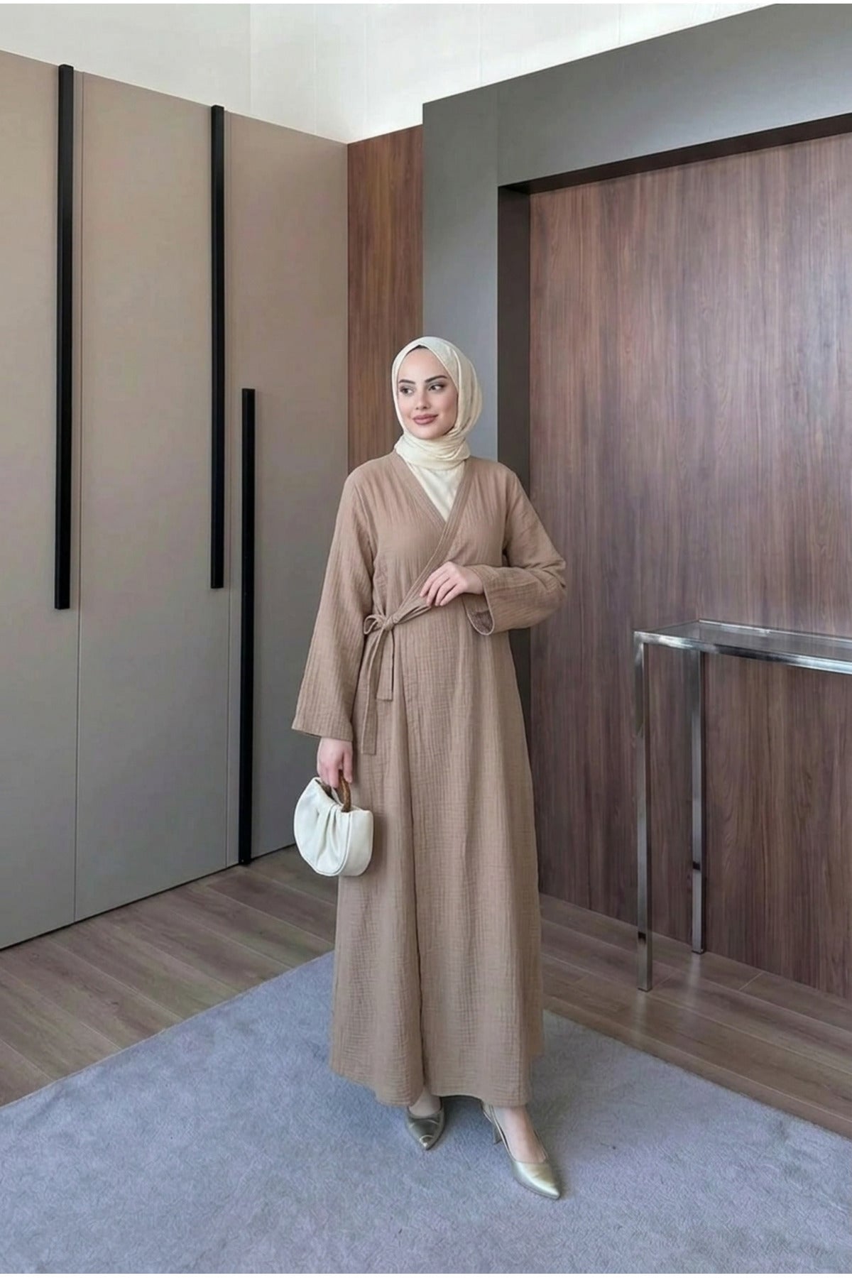 Müslin Uzun Önden Bağlamalı Kimono