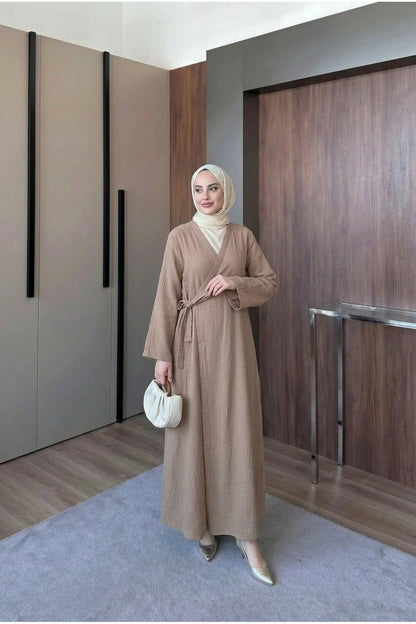 Müslin Uzun Önden Bağlamalı Kimono