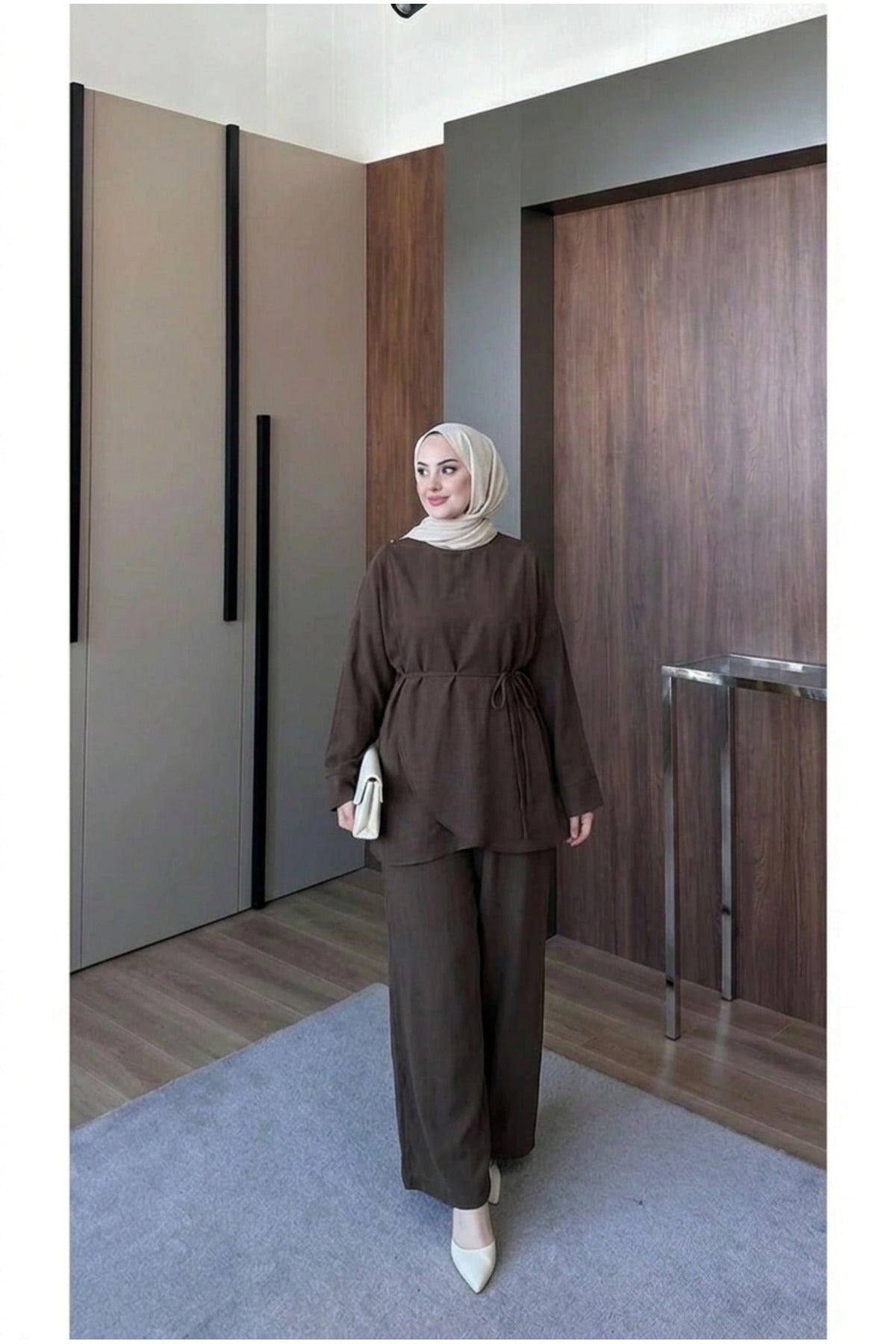 Vual Astarlı Omzu Şallı Pantolon Takım