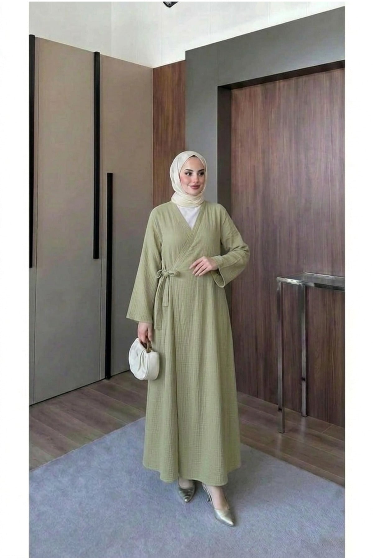 Müslin Uzun Önden Bağlamalı Kimono