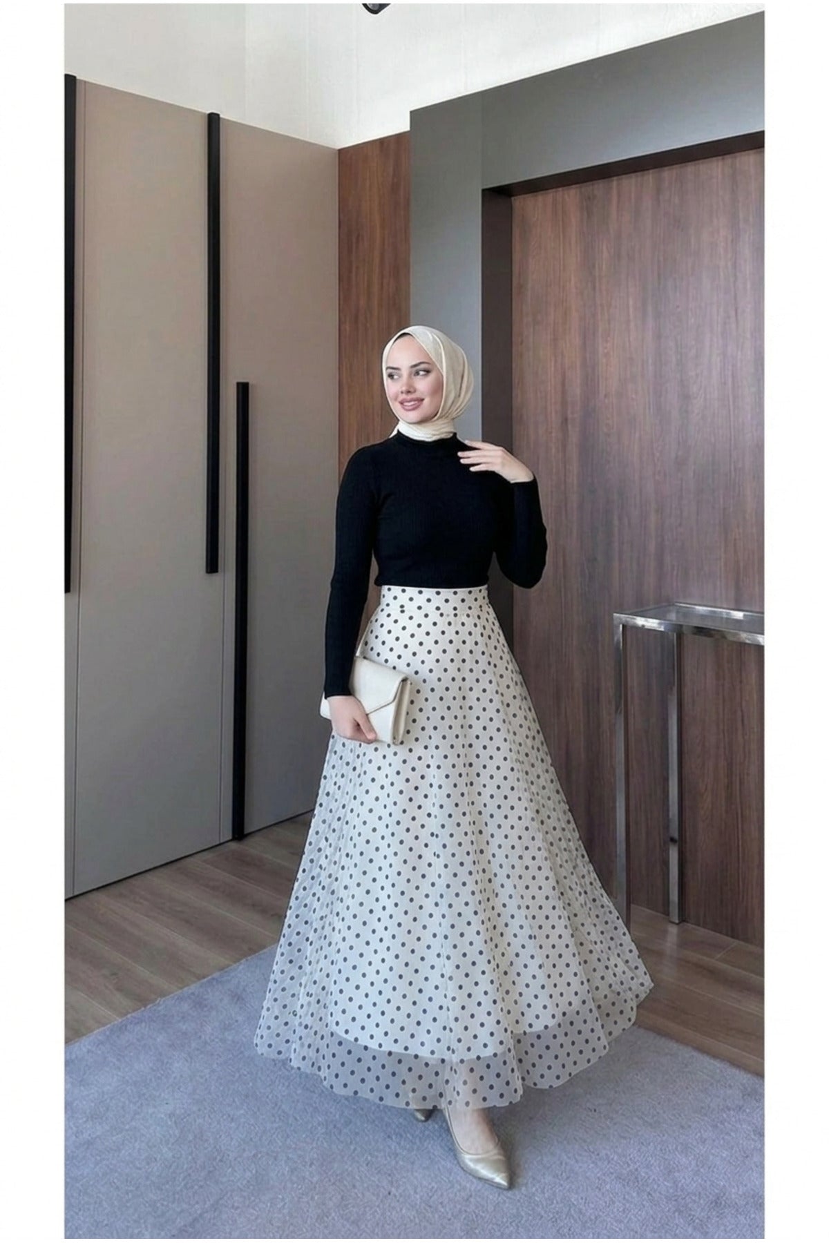 Puantiye Desenli Astarlı Tül Etek