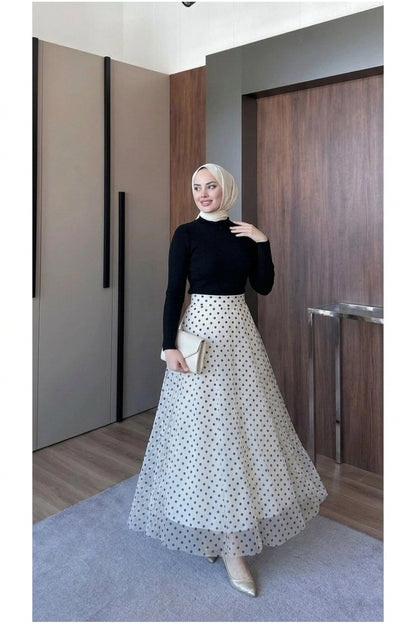 Puantiye Desenli Astarlı Tül Etek