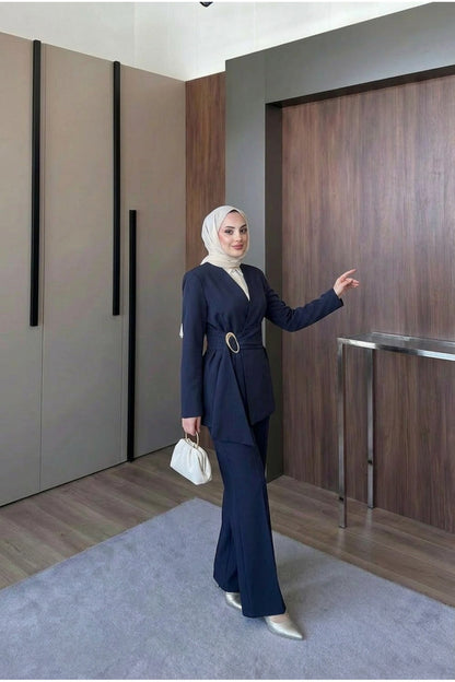 Kemer Detaylı Ceket Pantolon Takım