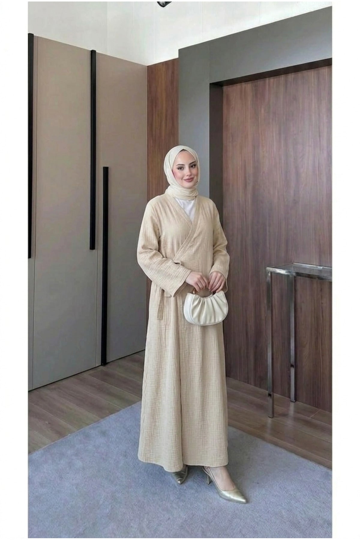Müslin Uzun Önden Bağlamalı Kimono
