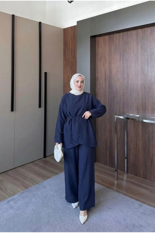 Vual Astarlı Omzu Şallı Pantolon Takım