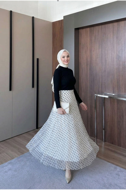 Puantiye Desenli Astarlı Tül Etek