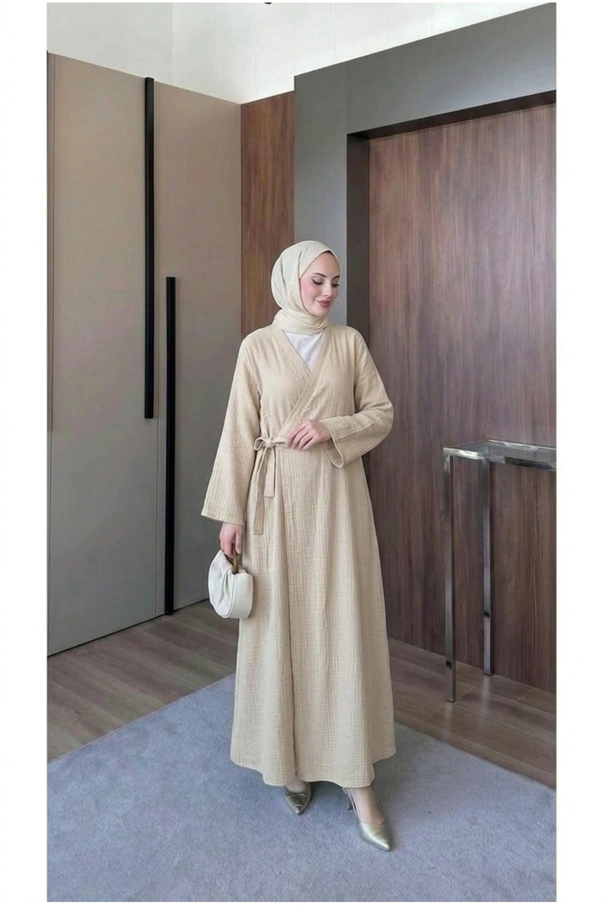 Müslin Uzun Önden Bağlamalı Kimono