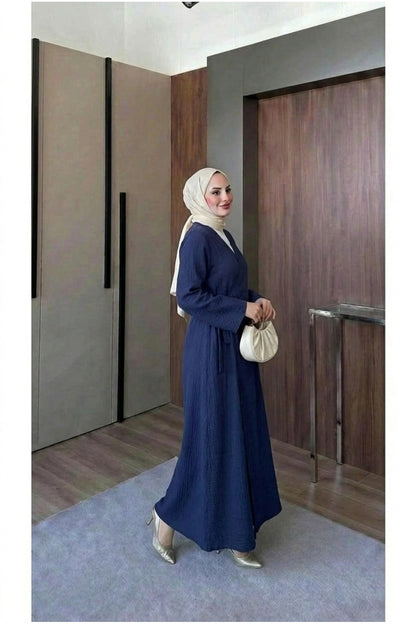 Müslin Uzun Önden Bağlamalı Kimono
