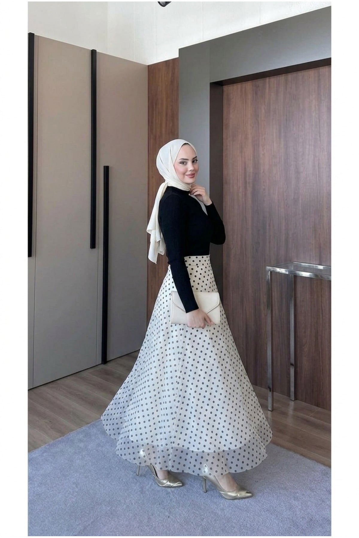 Puantiye Desenli Astarlı Tül Etek