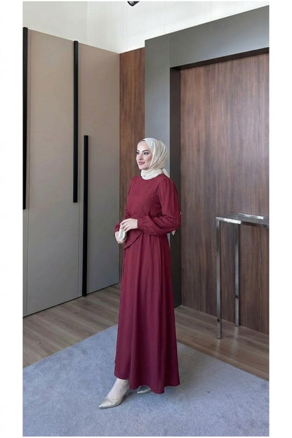 Şal Yaka Kuşaklı Uzun Elbise