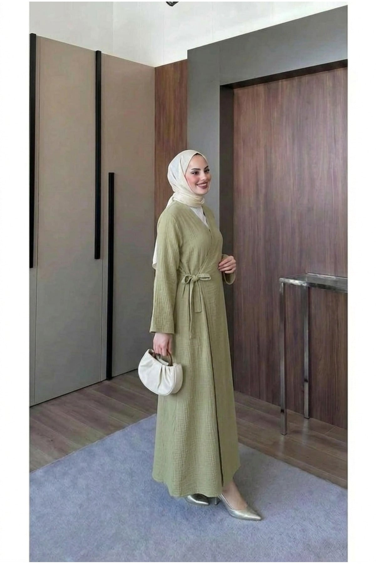 Müslin Uzun Önden Bağlamalı Kimono