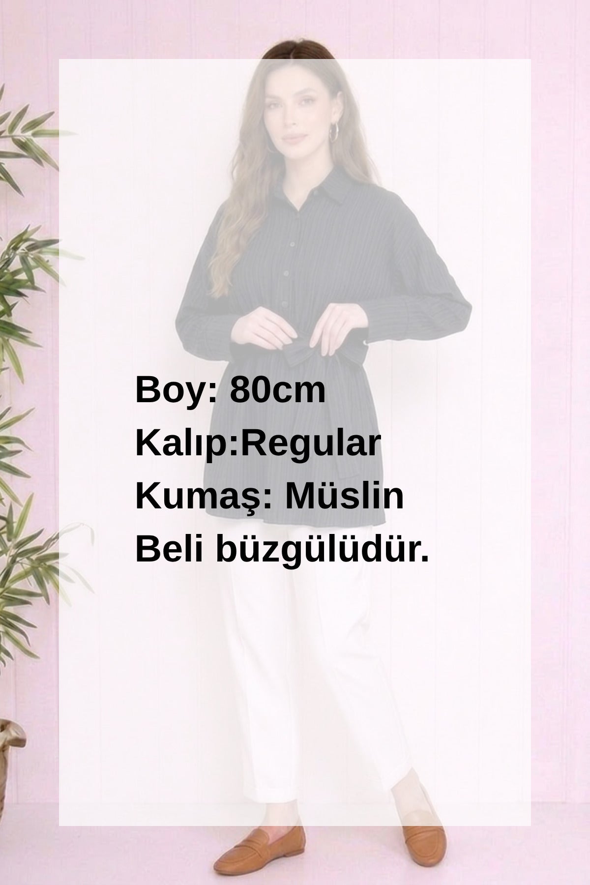 Beli Büzgülü Kuşaklı Müslin Tunik
