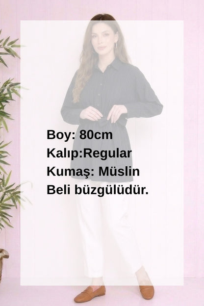 Beli Büzgülü Kuşaklı Müslin Tunik