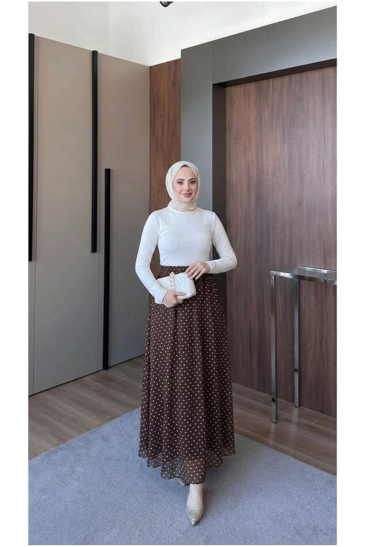 Puantiye Desenli Astarlı Tül Etek