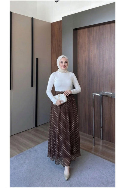 Puantiye Desenli Astarlı Tül Etek