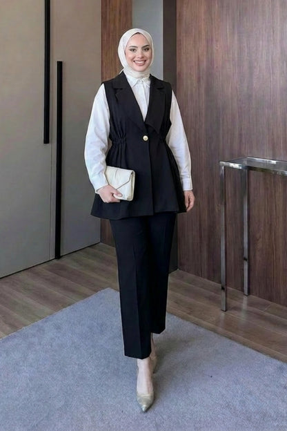 Kruvaze Yaka Ceket Pantolon Takım
