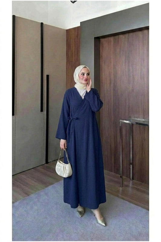 Müslin Uzun Önden Bağlamalı Kimono