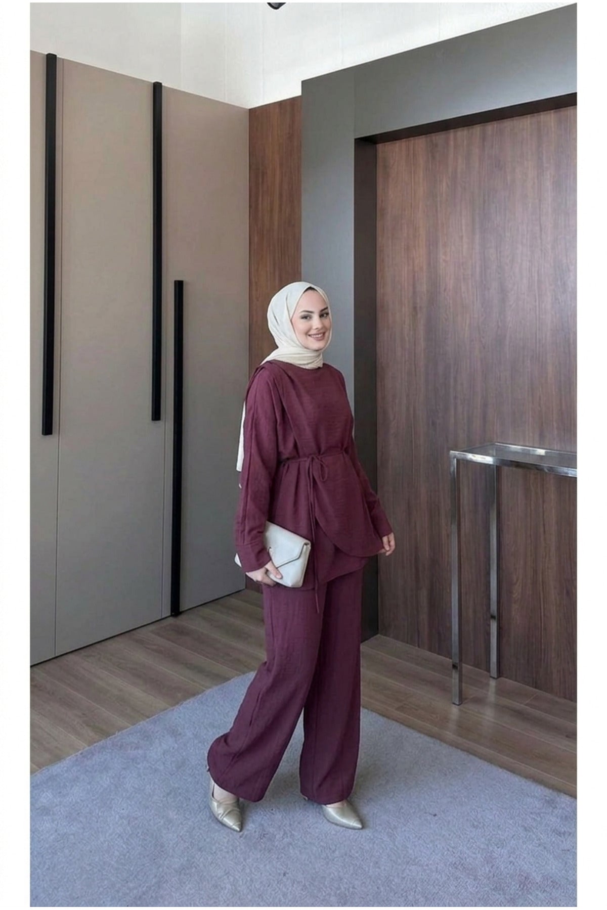 Vual Astarlı Omzu Şallı Pantolon Takım