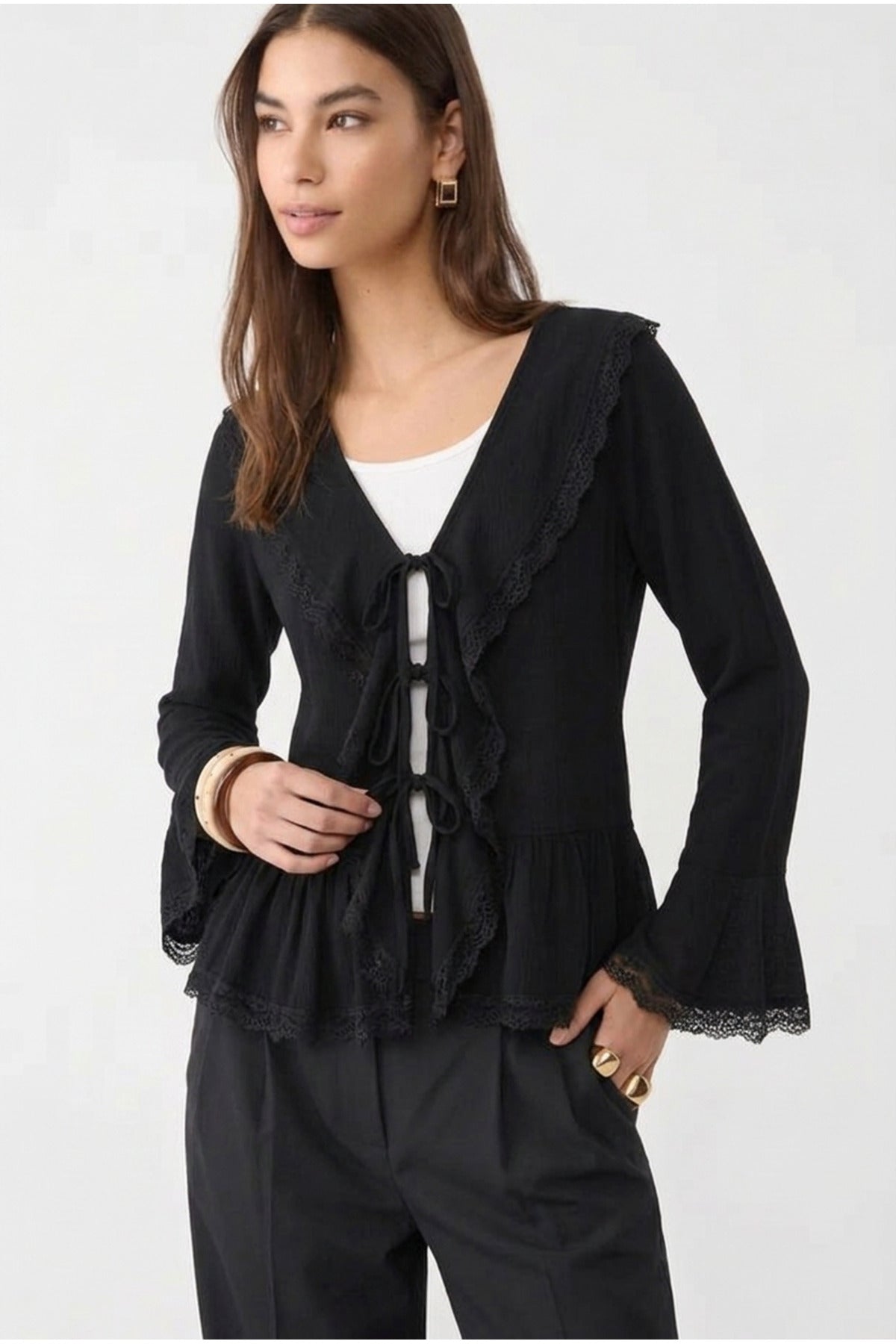 Dantel Detaylı Bağlamalı Kimono