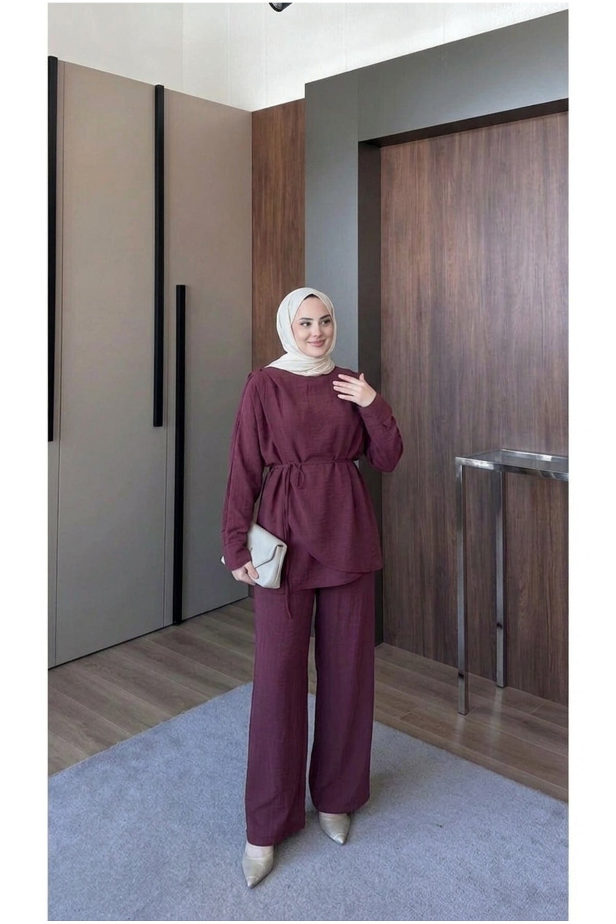 Vual Astarlı Omzu Şallı Pantolon Takım