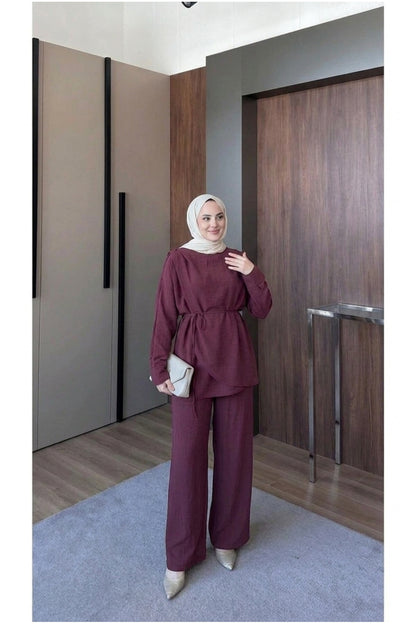 Vual Astarlı Omzu Şallı Pantolon Takım
