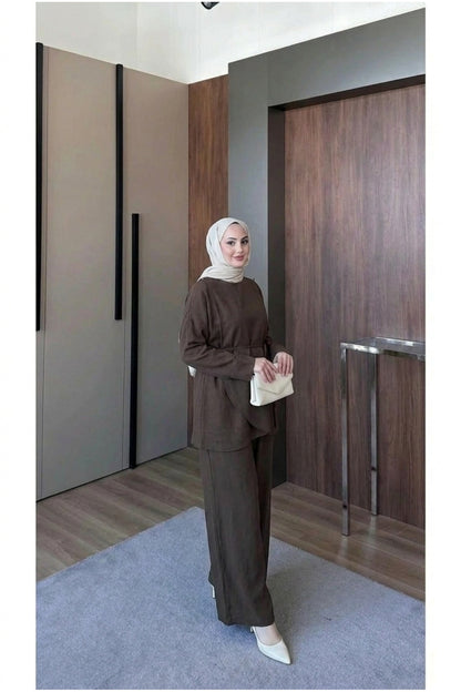 Vual Astarlı Omzu Şallı Pantolon Takım