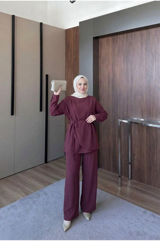 Vual Astarlı Omzu Şallı Pantolon Takım