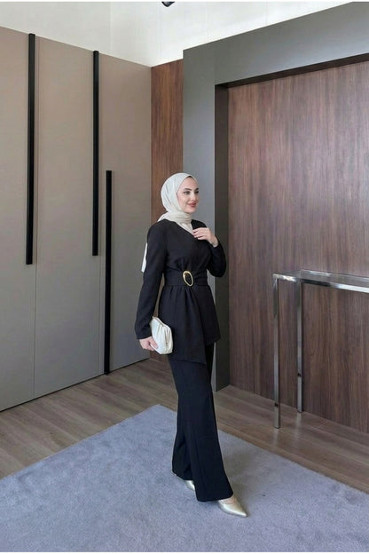 Kemer Detaylı Ceket Pantolon Takım