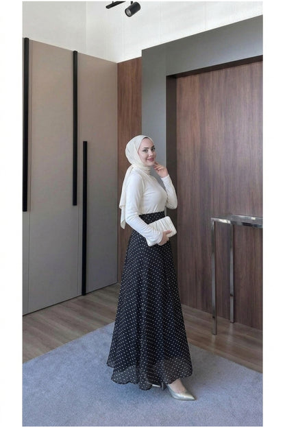 Puantiye Desenli Astarlı Tül Etek