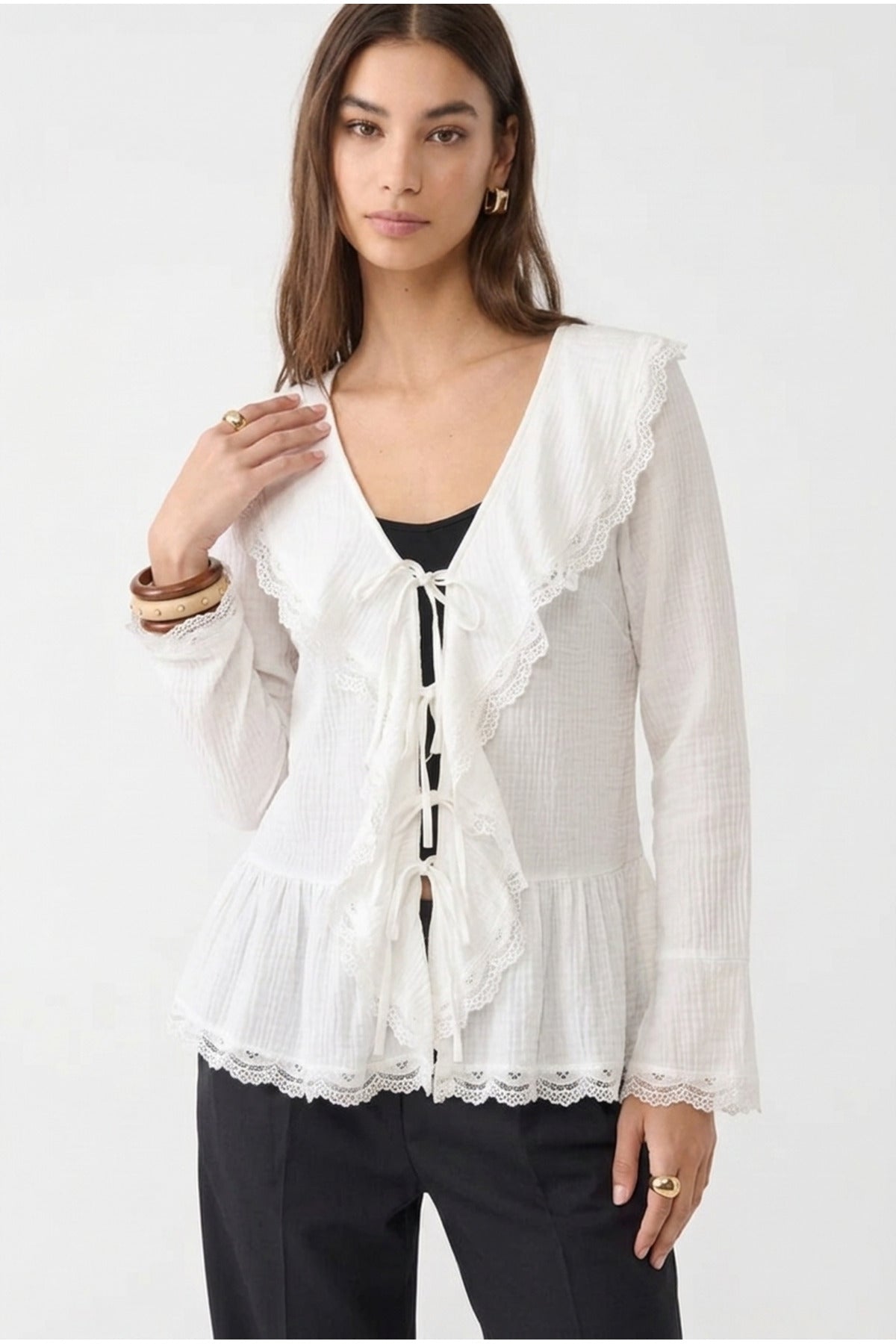 Dantel Detaylı Bağlamalı Kimono