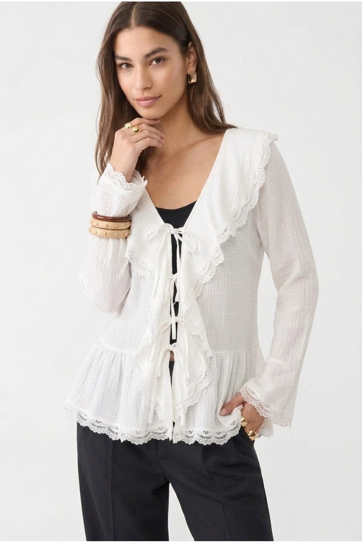 Dantel Detaylı Bağlamalı Kimono