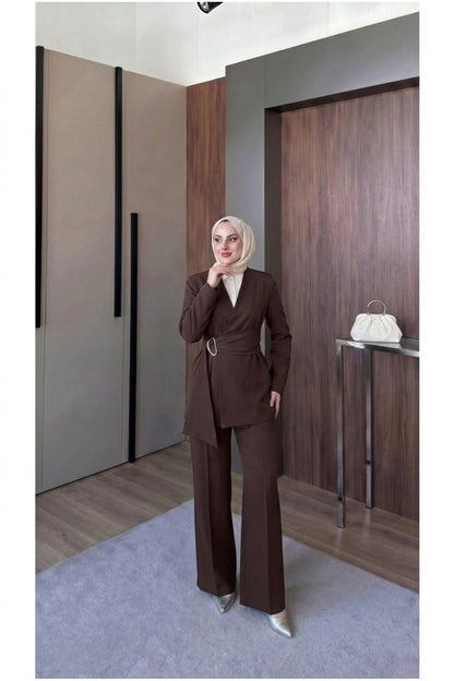 Kemer Detaylı Ceket Pantolon Takım