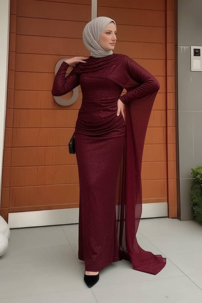 Karmen Pelerinli Işıltılı Abiye