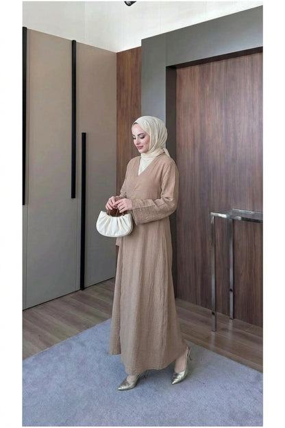 Müslin Uzun Önden Bağlamalı Kimono