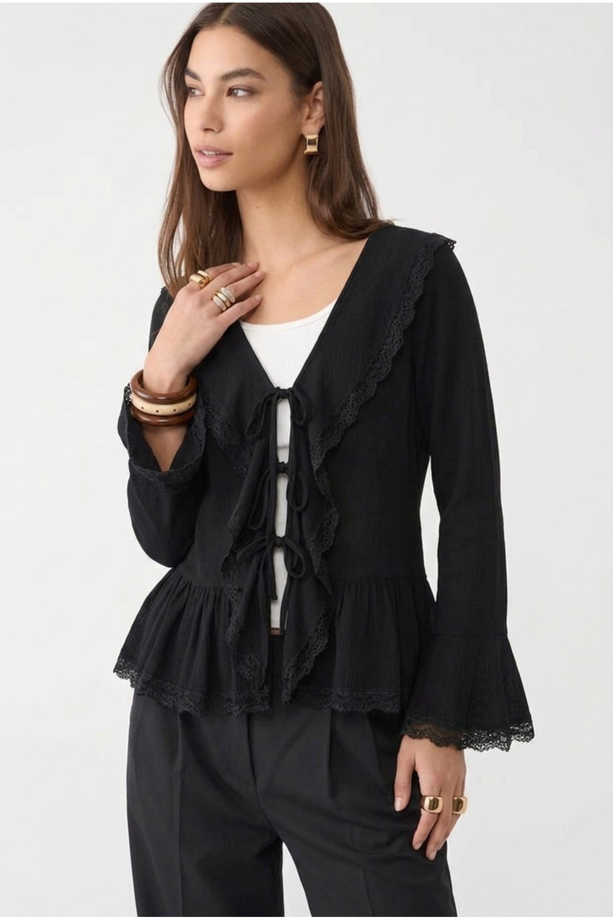 Dantel Detaylı Bağlamalı Kimono