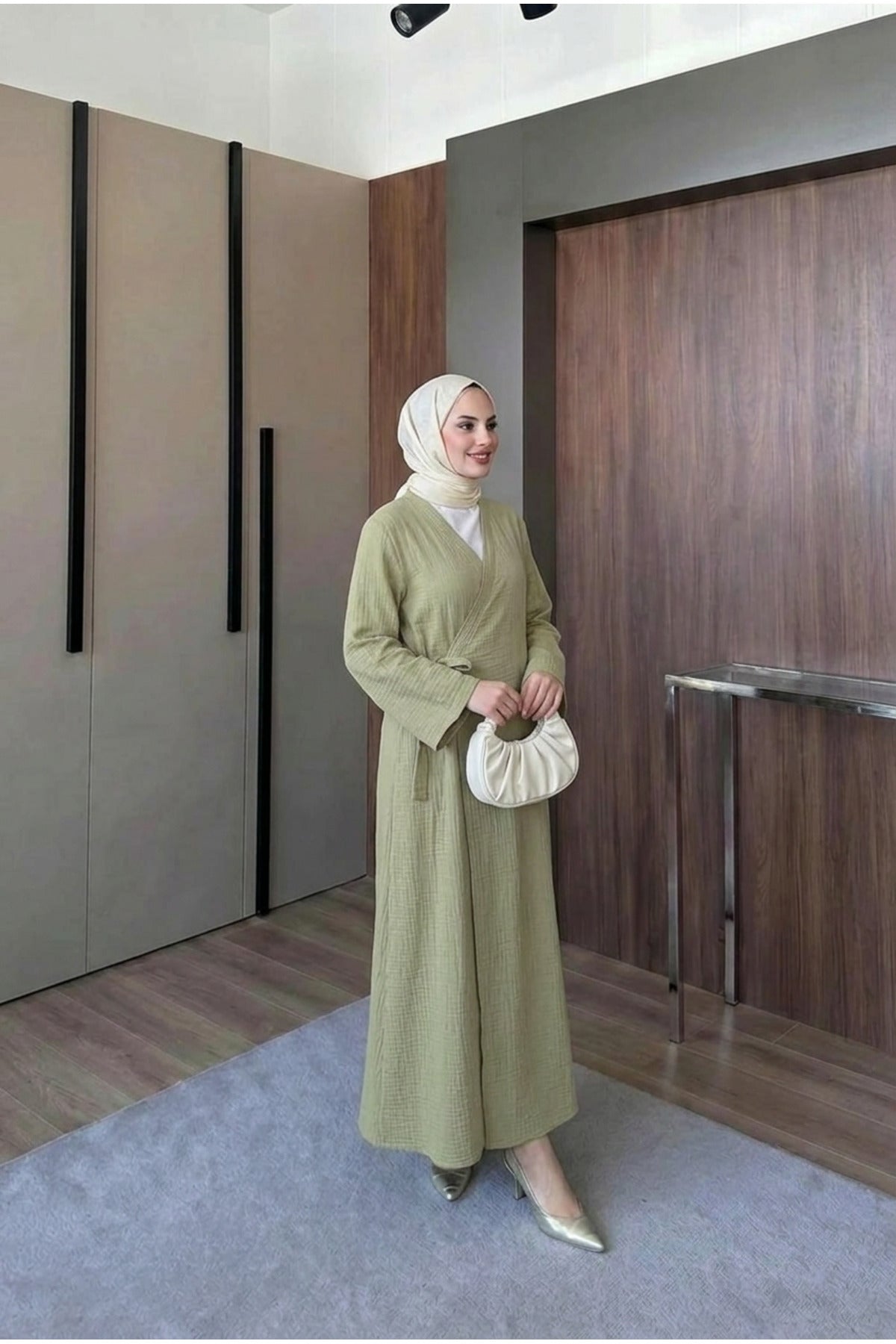 Müslin Uzun Önden Bağlamalı Kimono