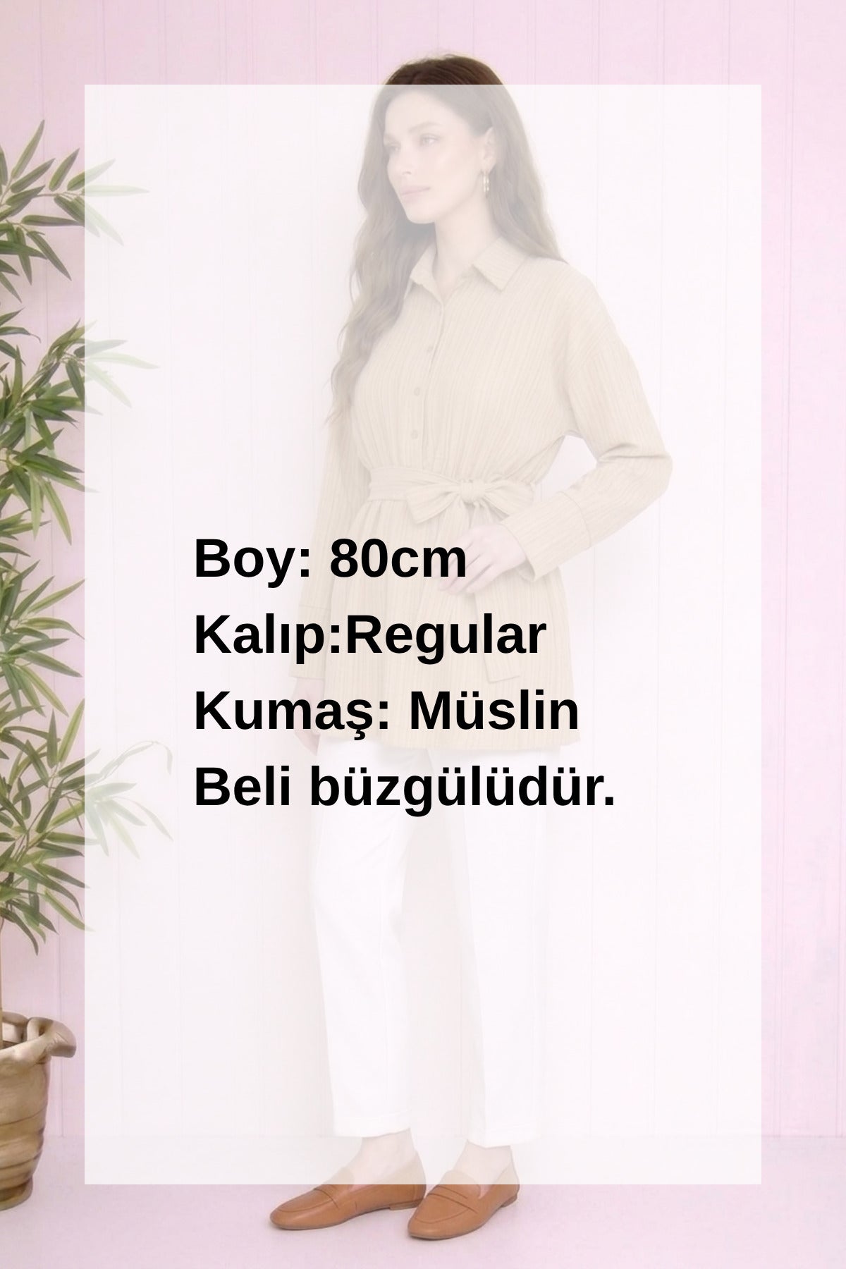 Beli Büzgülü Kuşaklı Müslin Tunik