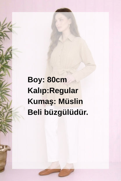 Beli Büzgülü Kuşaklı Müslin Tunik